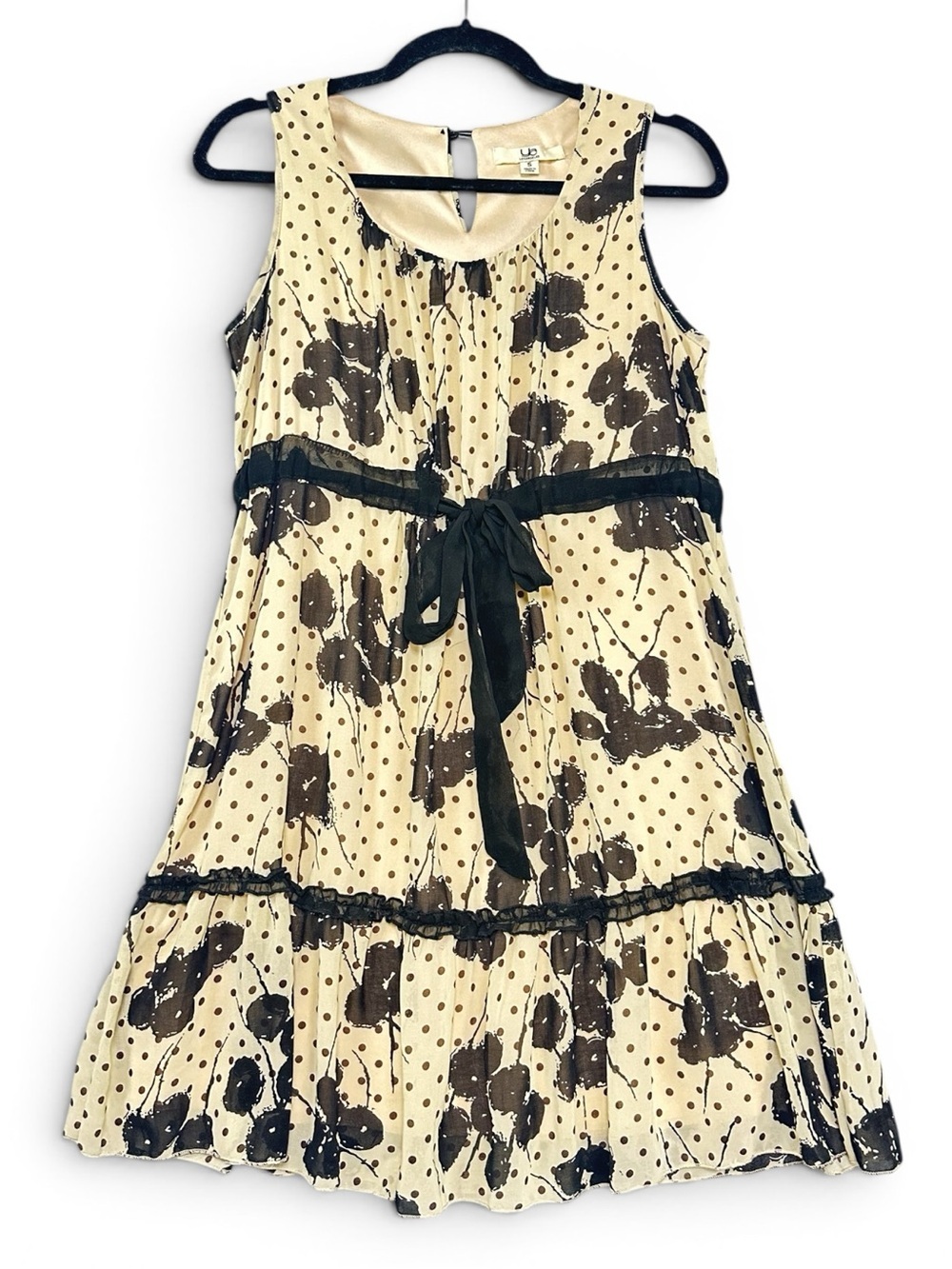 Ya Los Angeles Polka Dot Floral Mini Dress Small Babydoll Soft Girl Tie Waist - Picture 2 of 14
